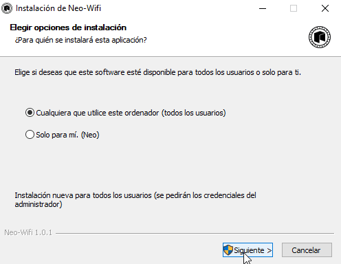 Imagen del instalador de la aplicación Neo-WiFi PC